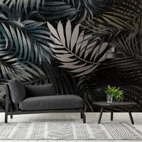 Sfondo fotografico Profhome 382381 Carta da parati TNT goffrata a caldo liscia con design giungla opaca nero grigio verde giallo 3,71 m x 2,8 m