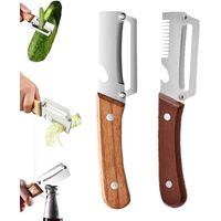 2pcs 3 en 1 Éplucheur Multifonction en Acier Inoxydable, Éplucheur Légumes avec Manche en Bois, Slicing and Integrated Bottle Opener,Canning Tool Kitchen Peeler (Couper + peler(Poignée en bois))