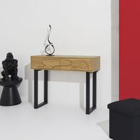 The Home Deco Factory – Console contemporaine marron et noir – Design minimaliste avec tiroirs spacieux – Pieds métalliques pour un look moderne