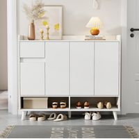 Sideboard aus Spanplatte Weiß 120 x 35 x 99 cm, 4 Türen, 1 Schublade, 1 verstellbarer Einlegeboden