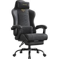 Songmics – Chaise gaming ergonomique avec coussin d’assise à ressorts – Dossier réglable 90°-135° – Accoudoirs synchrones – Repose-pieds extensible – Noir d'encre