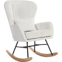 Fauteuil à bascule, rocking chair avec coussin, assise rembourré, dossier haut, 67 x 88 x 104 cm, blanc-Blanc