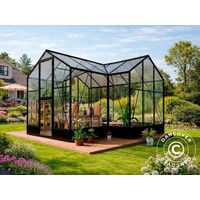 Orangerie, serre polycarbonate/verre, 14,75m2, 3,83x3,85x2,61m avec base, Noir - Dancover