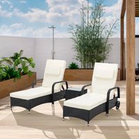 3 Pieces Rattan Sun Lounger Bed Recliner Outdoor Chair & Side Table Set Venice BLACK