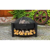 Brasero de jardin SOLAFA avec range bois en acier + pare-feu-Ø 60cm--