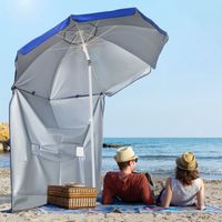 Parasol basculant rideaux latéraux polyester acier Ø191x211cm, bleu blanc