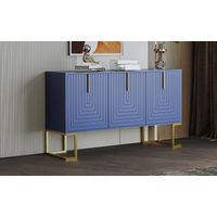Armoire moderne de trois compartiments, avec des étagères réglables, des portes en forme d’U, des poignées métalliques. Conforme aux exigences des salles à manger et des cuisines. Couleur : bleu marin