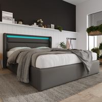 Letto contenitore Letto matrimoniale per adulti 160 x 200 cm con LED e telecomando, grigio