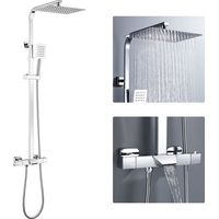 Colonne de douche Thermostatique en Acier Inox, 3 Fonctions Ensemble de douche Chromé avec Bec inférieur, Haute Réglable 98-129 cm