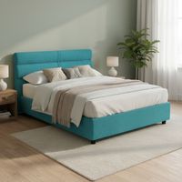 Cama Matrimonial Briaglia, Desenfundable con Almacenaje, Hecho en Italia, Tamaño Colchón 160x200 cm, Azul