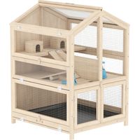 Jaula Hámster Madera 3 Niveles Bebederos Casetas Balancines Bandeja Extraíble Tapas Abatibles Natural 80x50x50cm