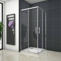 Ocean Sanitaire – Cabine de douche coulissante 90x90x185cm – Verre trempé anticalcaire 6mm – Porte silencieuse – Installation réversible – Aluminium chromé