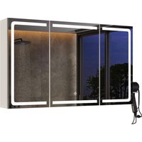 Specchio Bagno Contenitore Bealife Armadietto con Illuminazione a LED Mobiletto da Bagno a Parete con 3 Specchi Adatto per Riporre Asciugacapelli Prese Elettriche Articoli da Toeletta 100 x 16 x 60 cm