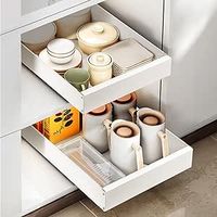 Tiroir Coulissant - Bac et Panier Coulissant pour Placard de Cuisine, Tiroir Telescopique Blanc sans Perçage pour Rangement de Cuisine