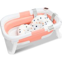 Jiubiaz Baby Badewanne faltbar mit Thermometer & Badekissen – Babywanne / faltbare Babybadewanne (Rosa)