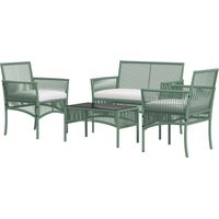 Set da Giardino Rotin 4 Pezzi 2 Poltroncine Divano Tavolino Caffè Verde