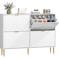 Armário de Sapatos para 20 Pares com Gavetas Retráteis,Portas Caneladas e Prateleiras Ajustáveis,Branco 105x24x91,5cm