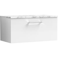 Nuie Arno Wall Hung 1-Drawer Vanity Unit with Carrera Marble Worktop 800mm Wide - Gloss White