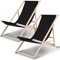 Randaco 2X Liegestuhl Relaxliegestuhl Klappbar Holz Schwingliege klappliege Strandstuhl schwarz