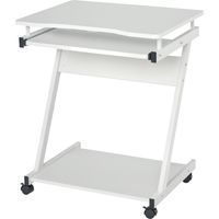 Scrivania mobile per computer con 4 ruote, vassoio scorrevole per tastiera, postazione di lavoro per ufficio domestico, colore bianco.