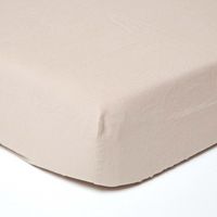 HOMESCAPES Leinen Spannbettlaken extra hoch Beige, 137 x 191 cm