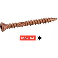 Vis terrasse tête fraisée bombée six lobes - Double filet - Inox A4 5x50 mm - Brun mm - Boîte de 200