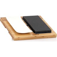 Mahlzeit Set de pierres de lave (4 pièces) Set avec pierre chaude et assiette sur planche en bois pratique