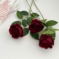 10 roses artificielles en soie, tige unique, roses soufflées pour bouquet de mariée, mariage, anniversaire, décoration intérieure et extérieure - Rouge foncé
