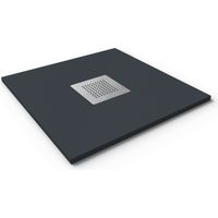 Mineralguss-Duschwanne extra flach SLATE Schieferoptik Anthrazit 90x70 cm Ablaufschutz in Chrom