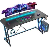 Klyvvo Bureau Gaming LED 140 x 60 cm, Table Gaming avec Bande RGB, Bureau d'Ordinateur Fibre Carbone, Porte gobelet et Crochet pour Casque, Idéal pour Les Gamers et télétravail