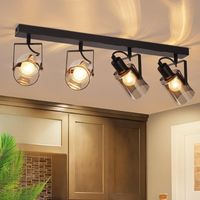 Lámpara de Techo Vintage de 3 Focos - GBLY Foco de Techo Retro de Vidrio Gris Ahumado Casquillo E14 Sala de Estar Negro para Cocina Dormitorio Lámpara de Pasillo (Sin Fuente de Luz)