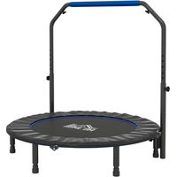 48" Foldable Mini Fitness Trampoline, with Adjustable Foam Handle, Weather-Resistant Trampoline, Blue