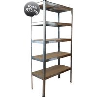 Kit e'tage're Robustus cinq e'tage'res cm 90x40x180h en tole galvanise'e avec tiges casse'es capacite' 175 kg par e'tage're