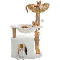 Pawz Road – Arbre à chat moderne 104 cm – Poteaux en poirier naturel – Panier tissé XXL – Grand condo et hamac 40 cm – Pour chats de tous âges