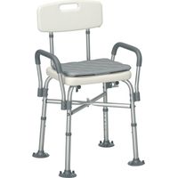 Sedia Doccia ad Altezza Regolabile con Braccioli e Cuscino Rimovibile 53.5x52x80-90 cm, Bianca