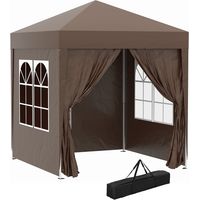 Carpa Plegable 2x2m Cenador de Jardín 4 Paredes Laterales Tela Oxford 2 Puertas 2 Ventanas Bolsa de Transporte Marrón