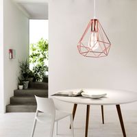 Metal Pendant Light Rose Gold, Vintage Diamond Chandelier, Industrial Ceiling Light with Lampshade for Living Room Dining Room Bar Balcony