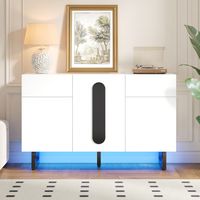 Buffet et enfilade moderne-Grand rangement tiroirs et portes-Blanc poignées noires-Pieds métal-Polyvalent-120x40.5x75(cm)
