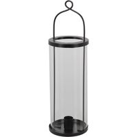 Lanterne avec bougeoire en verre - Noir - H 32,5 cm - Livraison gratuite