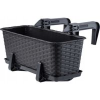 KADAX Fioriera sospesa da esterno 40 cm, balcone in plastica effetto rattan con staffe di montaggio integrate e sottovaso (Antracite)