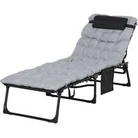 Lettino prendisole pieghevole con cuscino, poggiatesta e tasca laterale, 58x189x32,5 cm