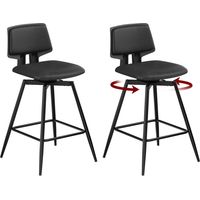 WOLTU Juego de 2 taburetes de bar, taburetes de cocina, sillas de bar con respaldo y reposapiés, taburetes de mostrador de cocina de piel sintética brillante, Negro