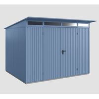 Hörmann Ecostar Metall-Gerätehaus Trend mit Pultdach Typ 3, 313 x 283 cm, taubenblau, 7,2 m², 2-flüglige Tür