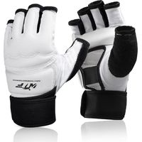 Gants de MMA,Faux Cuir Gants D'entraînement sans Doigts Gants UFC, Protection du Poignet Gants avec Ajustable Le Velcro pour La Formation Kickboxing Muay Thaï Arts Martiaux Mixtes,Blanc,M