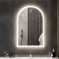 90 x 60 cm LED-Badezimmerspiegel, Wandmontage, 3 Farben, gebogener Aluminiumrahmen, beschlagfrei und mit Touch-Taste