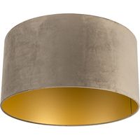 Qazqa – Abat-jour en velours taupe 50 cm – Intérieur doré – Éclairage chaleureux pour lampadaire ou suspension – Douille E27