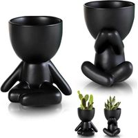 2 Petits Pots de Fleurs en Céramique Noir,Pot ceramique,Cache Pot ceramique,Pot pour Cactus,Mini Cache Pot,Intérieur Pot de Plante