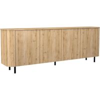 Buffet 4 portes aspect bois finition Cadiz design coins arrondis pieds métal noir - VIVARINI
