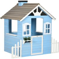 Casetta per bambini con staccionata legno abete 151x112,5x142 cm blu