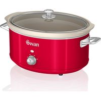 SWAN SF17031RNEU Retro Olla Cocción Lenta, 6,5L, Recipiente Extraíble Antiadherente Cerámica Libre PFOA, Vintage 320W Rojo